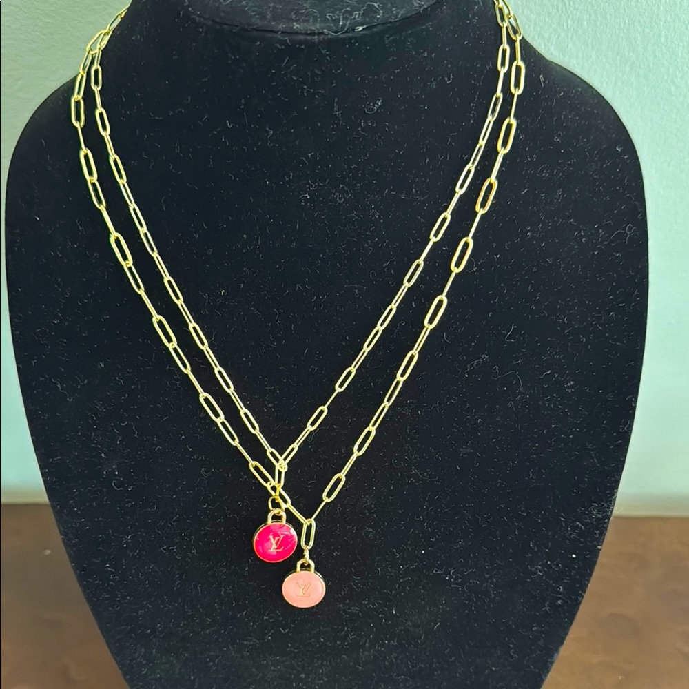 Fashion‎ paperclip 14k gold plated necklace with authentic Louis Vuitton charm